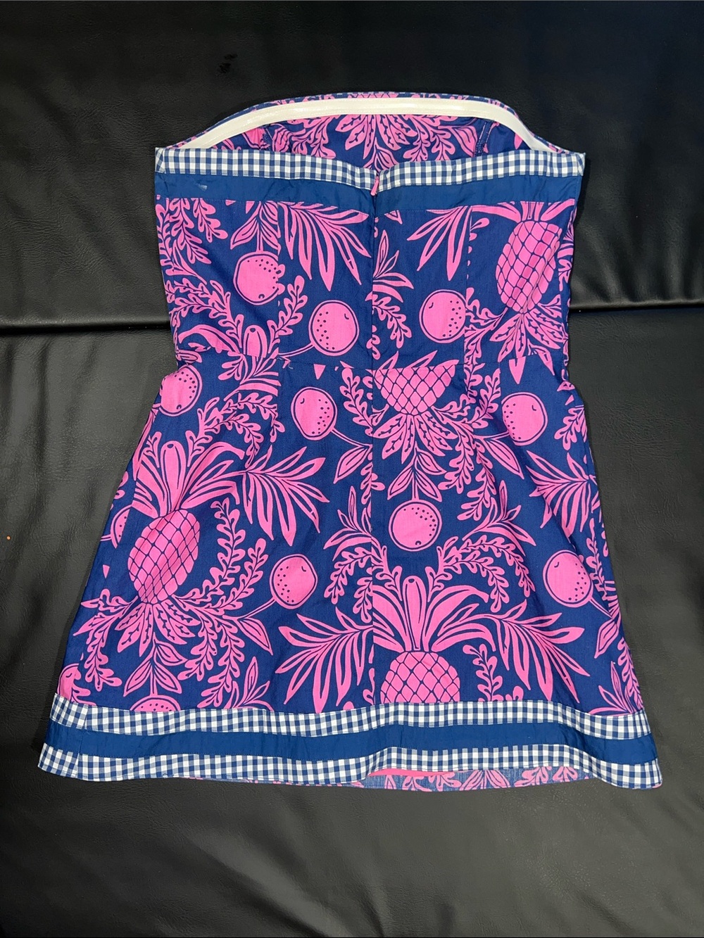 Lilly Pulitzer Navy and Pink Strapless Mini Dress with Pineapple Motif 6 - Picture 2 of 9